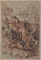 Scene of Martyrdom, Giovanni Angelo Canini (Italian, Rome ca. 1609-17–1666 Rome), Pen and brown ink, brush and gray-brown wash, over red chalk (recto); illegible red chalk notations (verso)